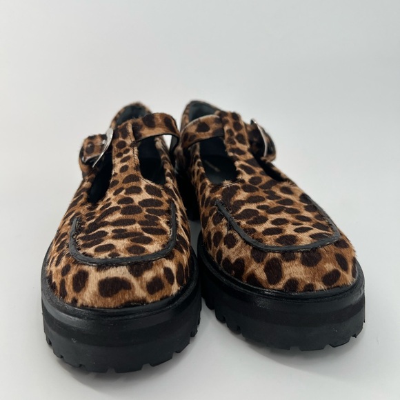 Reformation Abalonia Pony-hair Leopard Animal Print Chunky Mary Jane Loafers - Picture 2 of 8